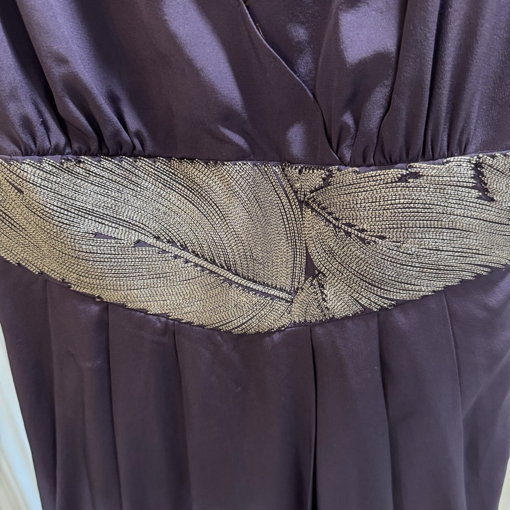 Vintage Tibi New York Y2K Purple Silk Dress Metallic Feather Waistband Sz 4 - Picture 2 of 9